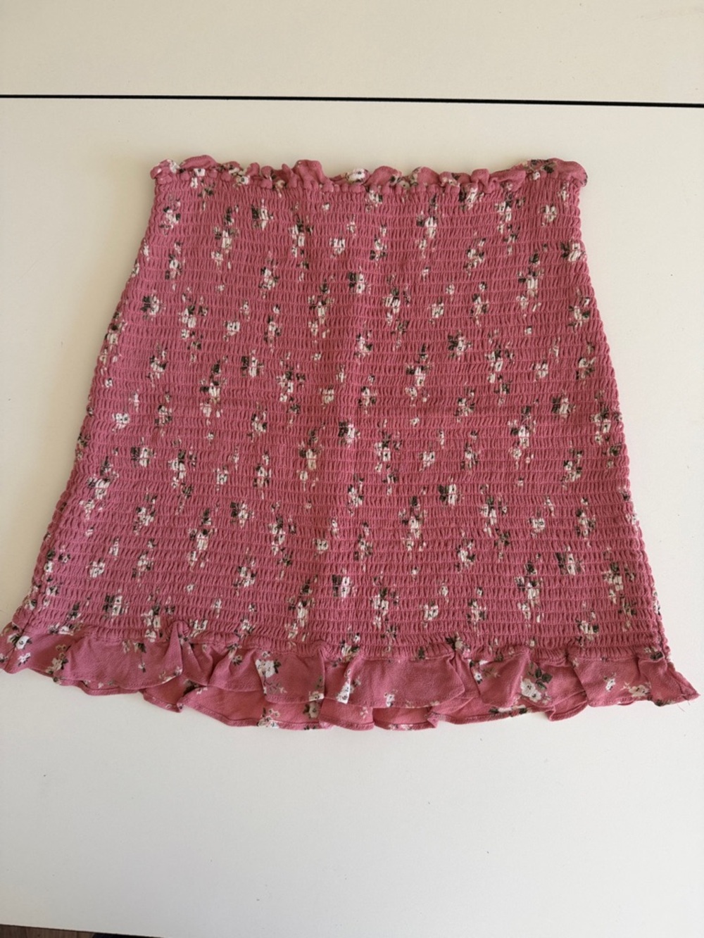 Reformation Pink Floral Smocked Ruffle Mini Skirt XL